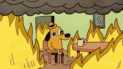 This is fine: burning building with dog