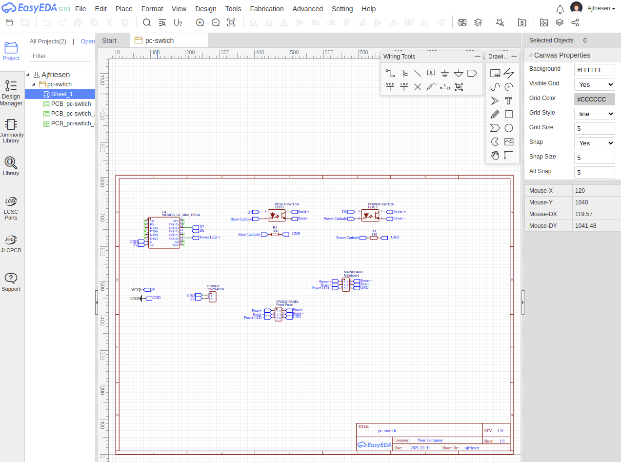 electronic schematic for the pc-switch