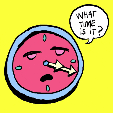 Animated comic clock asking for time
