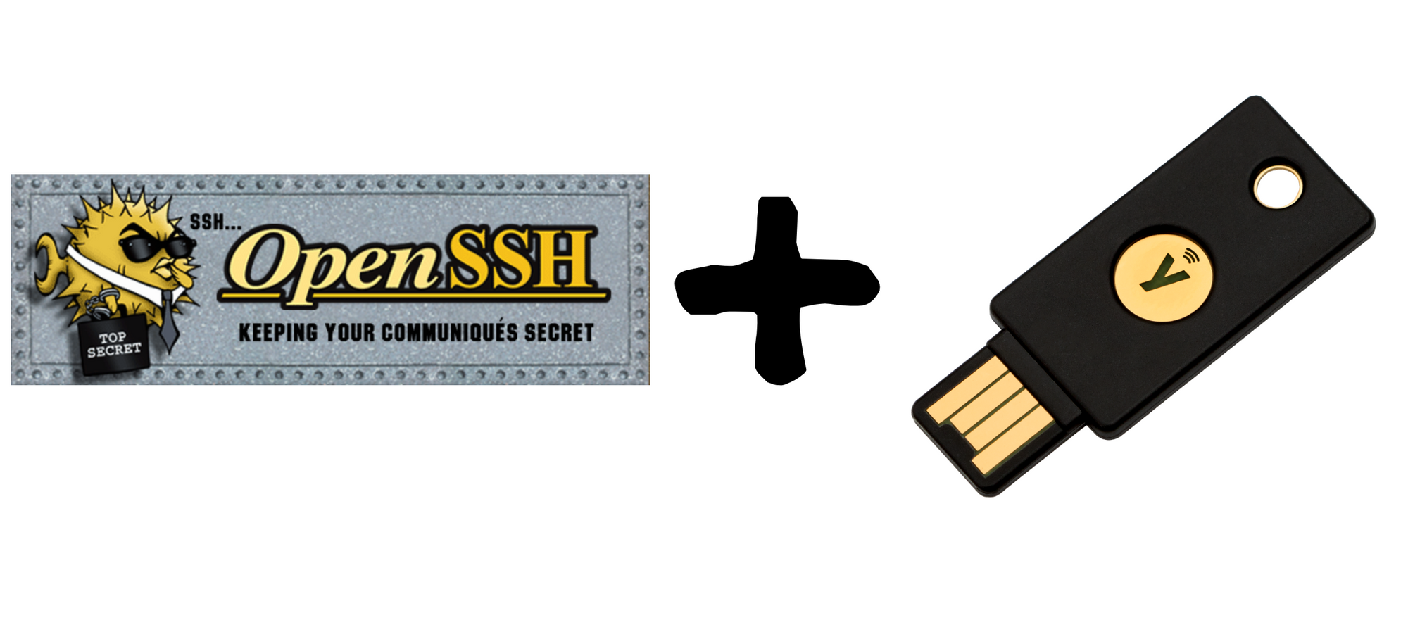 Picture of the OpenSSH logo and a Yubikey