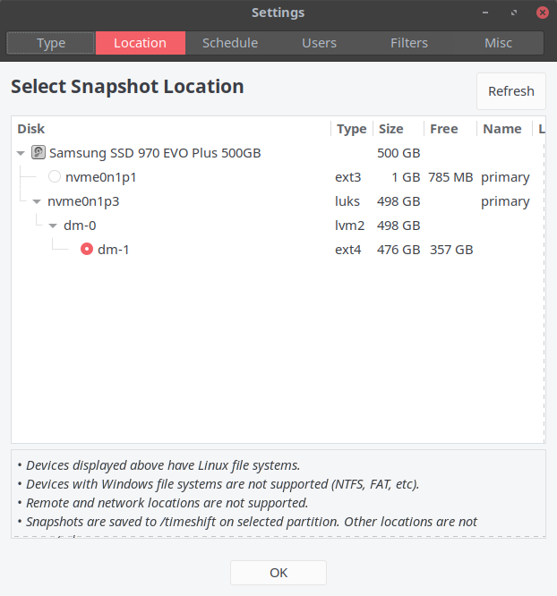Restore snapshot with timeshift from a live medium with LUKS and LVM