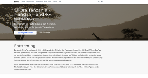 Website for EliOra Tanzania - Hand in Hand e.V.